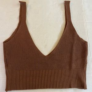 Brown knit cropped tank size medium v-neck front and back, real soft